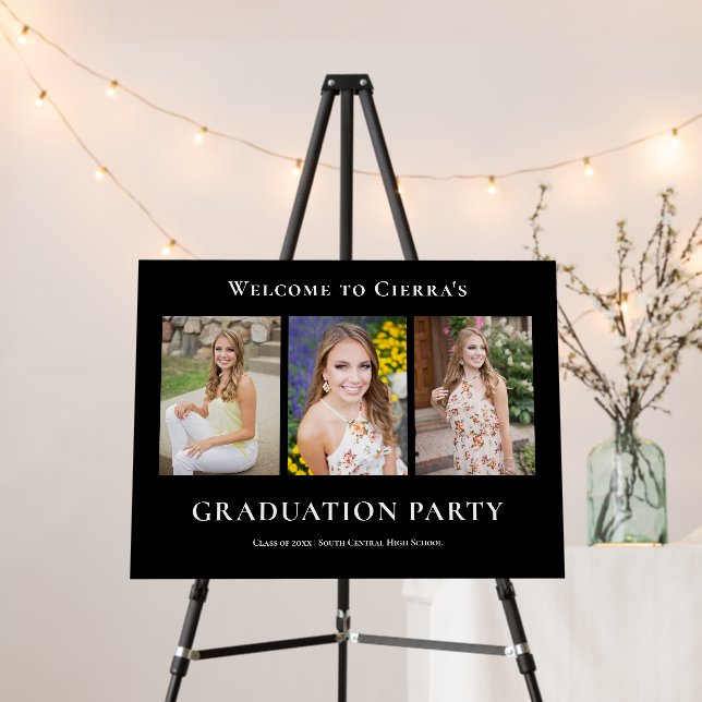 Elegant Black Photo Graduation Party Welcome Foam Board (In Situ (Stand))