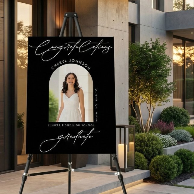 Elegant Black Photo Graduation Party Welcome Sign (Creator Uploaded)