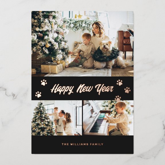 Elegant Black Photo Happy New Year Rose Gold