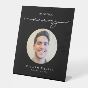 Elegant Black Photo In Loving Memory Funeral Pedestal Sign