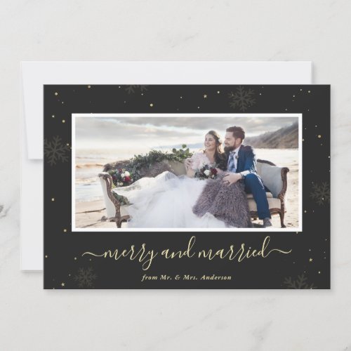 Elegant Black Photo Merry and Married Christmas Holiday Card