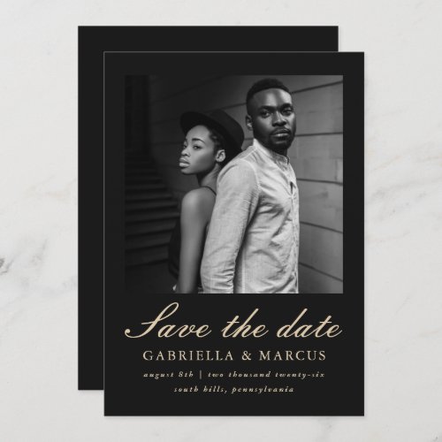 Elegant Black Photo Wedding Save The Date