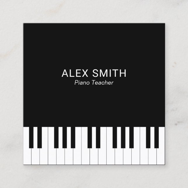 Elegant Black Piano Teacher Business Card (Front)