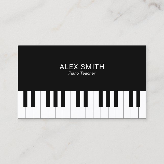 Elegant Black Piano Teacher Business Card (Front)