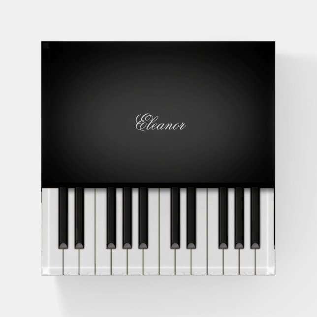 Elegant Black Piano with Custom Name or Messsage Paperweight (Front)