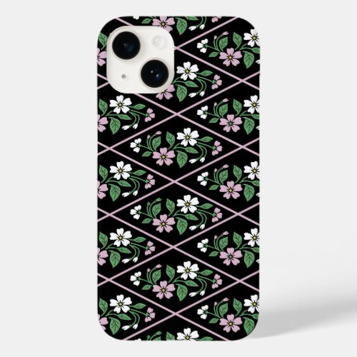 Elegant Black Pink and White Floral Pattern Case_Mate iPhone 14 Case