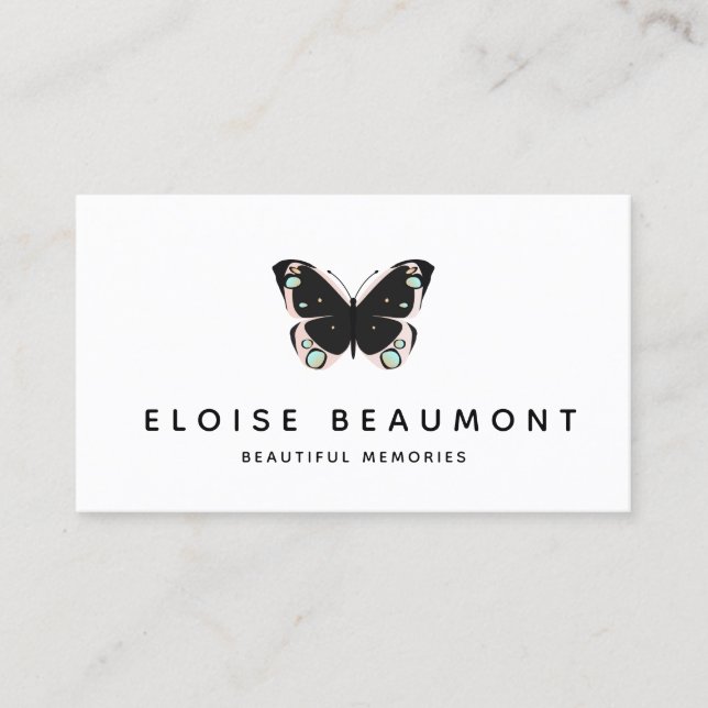 Elegant Black Pink Butterfly Event Planner Business Card (Front)