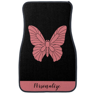 Elegant Black Pink Butterfly Unique Car Floor Mat