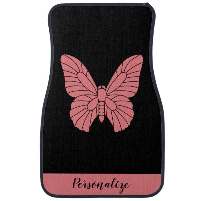 Elegant Black Pink Butterfly Unique Car Floor Mat (Front)