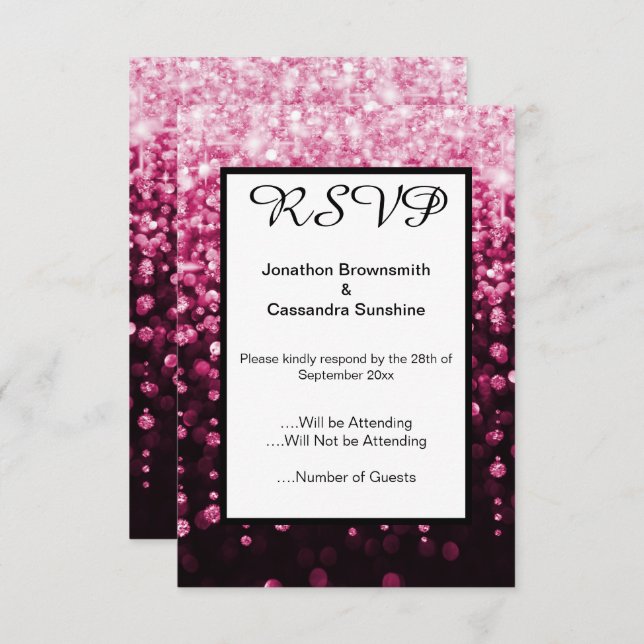 ELEGANT BLACK PINK DIAMOND WATERFALL RSVP INVITATION (Front/Back)