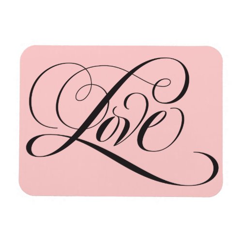 Elegant Black Pink Fancy LOVE Script Lettering Magnet