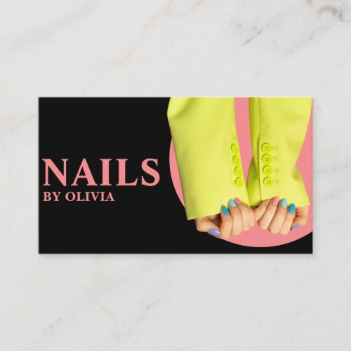 Elegant Black Pink Feminine Modern Nail Tech    Business Card