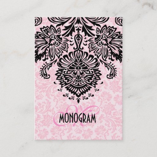 Customizable Elegant Black &amp; Pink Floral Damasks Business Cards