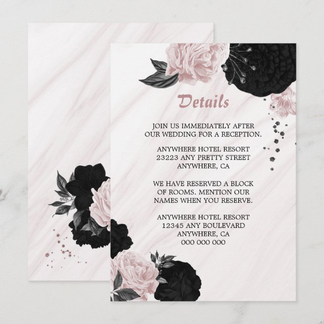 Elegant black pink flowers detail enclosure card (Front/Back)