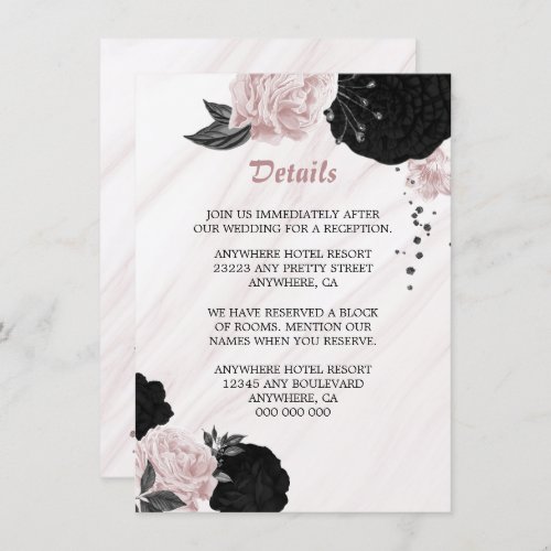 Elegant black pink flowers detail enclosure card