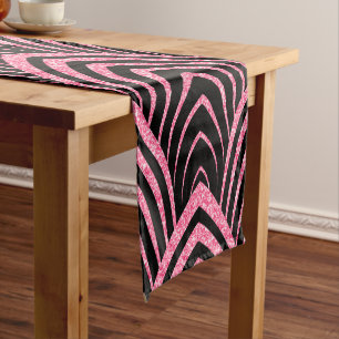 Elegant Black & Pink Glitter Art-Deco Pattern Short Table Runner