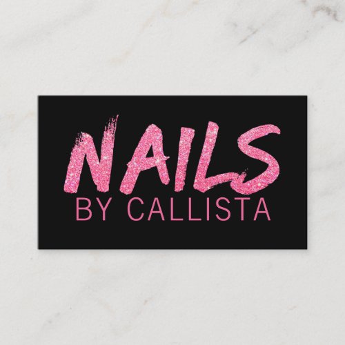 Elegant Black Pink Glitter Nails Business Card