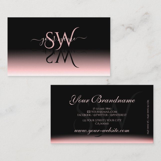 Elegant Black Pink Gradient Shadow Font Initials Business Card (Front/Back)