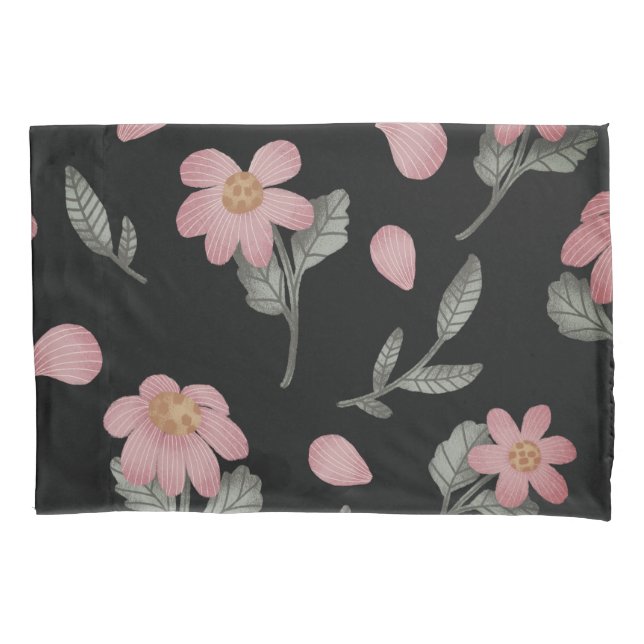 Elegant Black Pink Green Floral Pillow Case (Front)