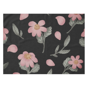 Elegant Black Pink Green Floral Tablecloth