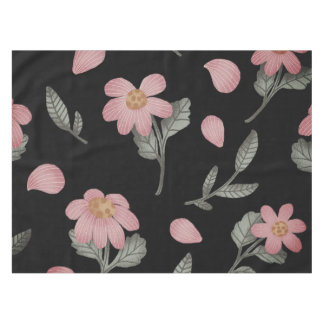 Elegant Black Pink Green Floral Tablecloth