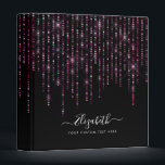 Elegant Black Pink Magenta Glitter Sparkle Rain 3 Ring Binder<br><div class="desc">Elegant Glam Elegant Black Magenta Hot Pink Glitter Sparkle Rain Script Name Home Office Professional Work Back to School Recipe 3 ring binder</div>
