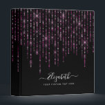 Elegant Black Pink Magenta Glitter Sparkle Rain 3 Ring Binder<br><div class="desc">Elegant Glam Elegant Black Magenta Hot Pink Glitter Sparkle Rain Script Name Home Office Professional Work Back to School Recipe 3 ring binder</div>