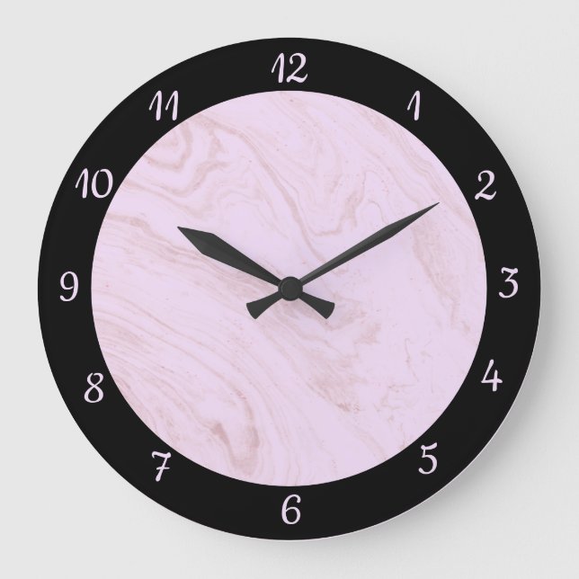 Elegant Black Pink Marble Trendy Large Clock (Front)