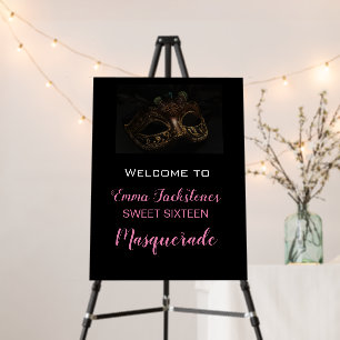 Elegant Black Pink Masquerade Birthday Welcome Foam Board