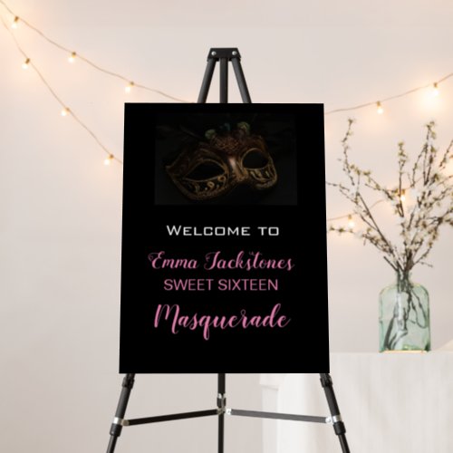 Elegant Black Pink Masquerade Birthday Welcome   Foam Board