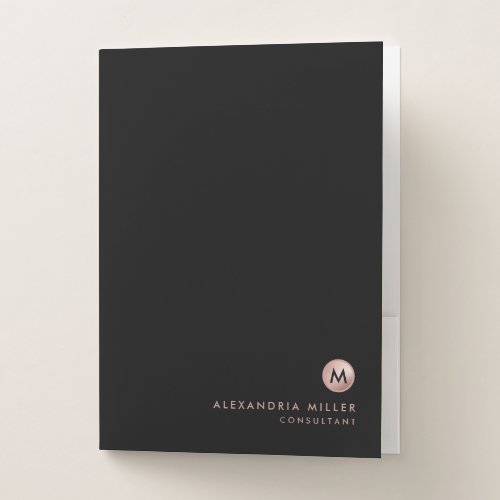 Elegant Black Pink Minimal Monogram Pocket Folder