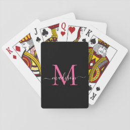 Elegant Black Pink Monogram Stylish Script Name Playing Cards