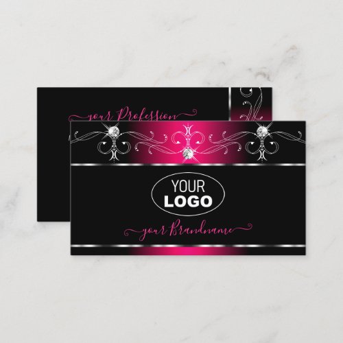 Elegant Black Pink Ornate Sparkle Jewels with Logo Business Card