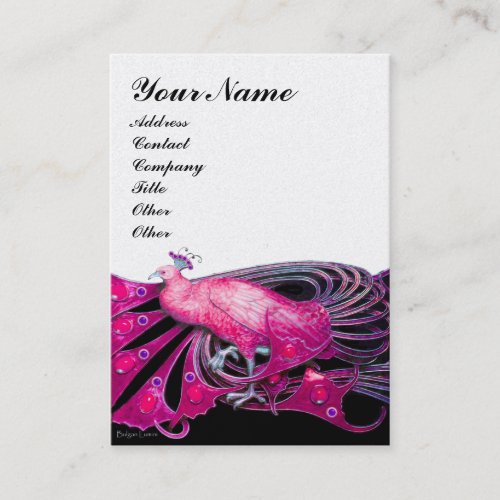 ELEGANT BLACK PINK PEACOCK JEWEL White Pearl Business Card