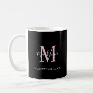 Elegant Black Pink Personalized Monogram Name Coffee Mug