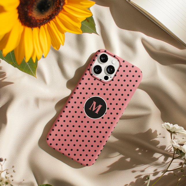 Elegant Black & Pink Polka Dot Monogram Case-Mate iPhone Case (Elegant White & Pink Polka Dot Your Initial 12 Pro Case-Mate iPhone Case)