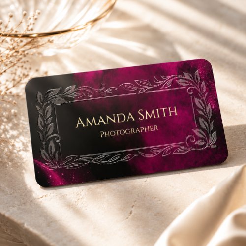 Elegant Black Pink QR Code Foil Spot Gloss Business Cards