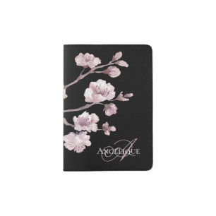 Elegant  Black Pink Sakura Personalized Passport Holder