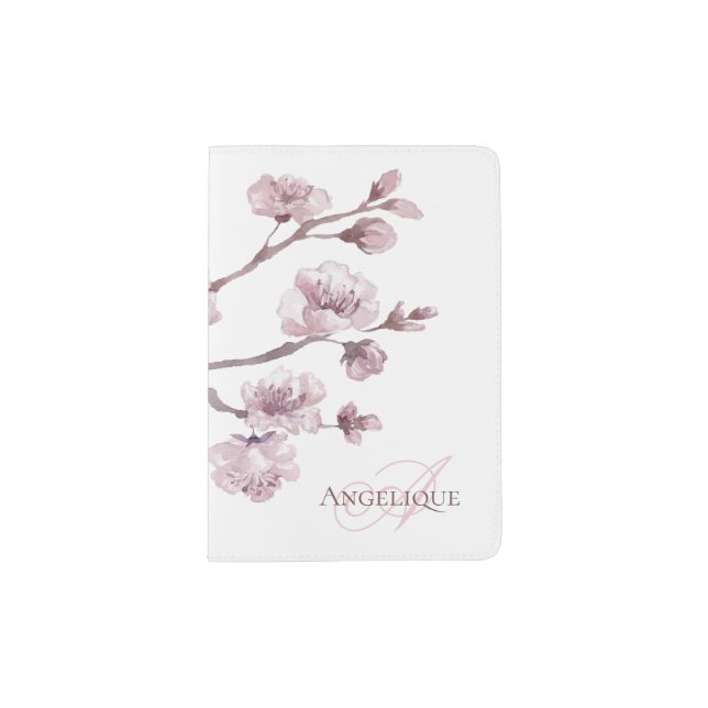 Elegant  Black Pink Sakura Personalized Passport Holder (Front)