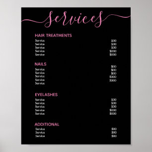 Elegant Black Pink Salon Price List Service Menu Poster