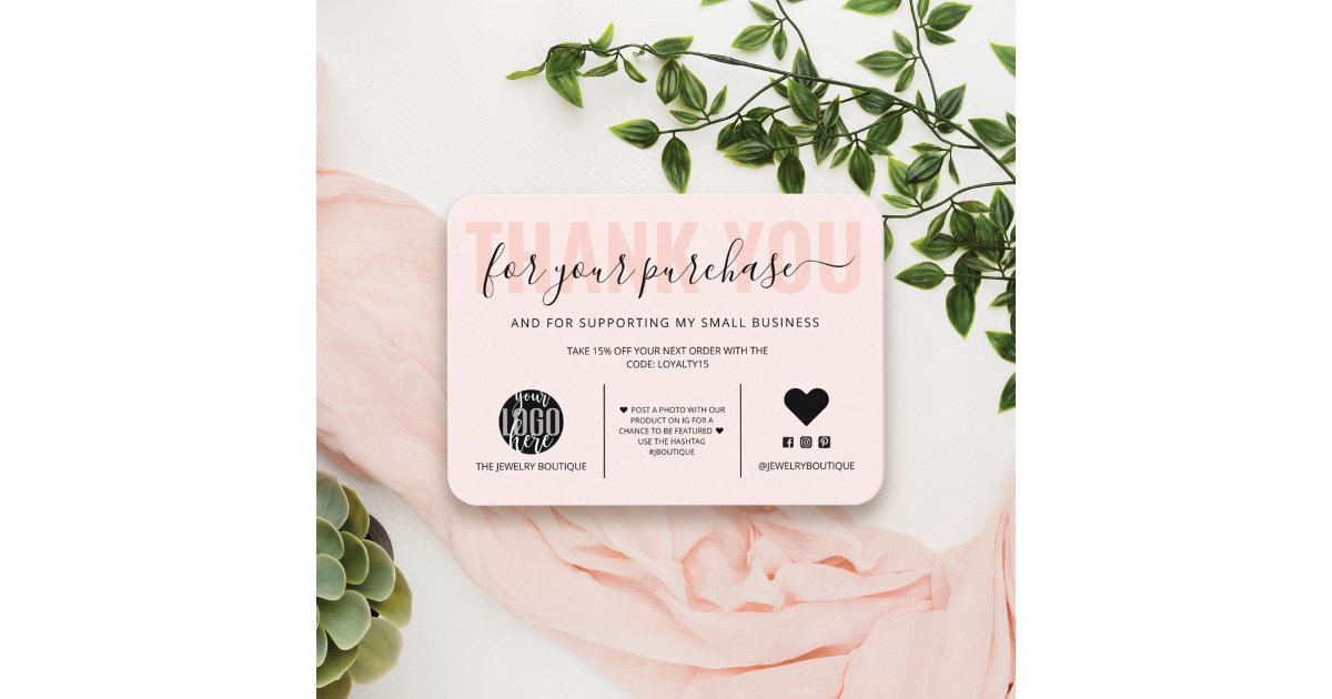 Elegant Black Pink Script Logo Customer Thank You Business Card | Zazzle