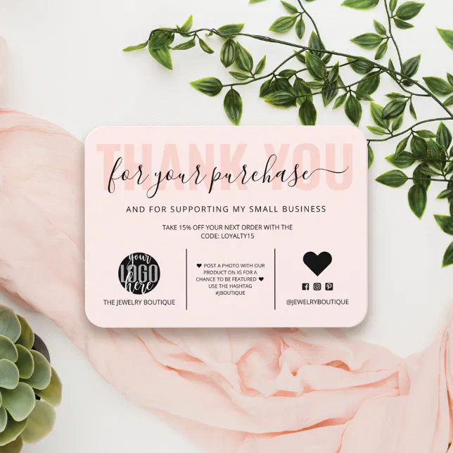 Elegant Black Pink Script Logo Customer Thank You Business Card | Zazzle
