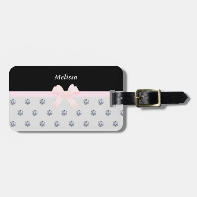 Elegant Black Pink Silver Luggage Tag (Front Horizontal)