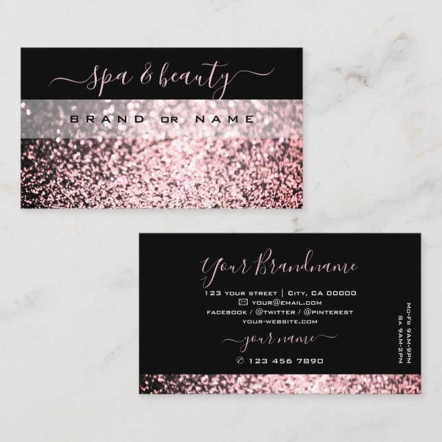Elegant Black Pink Sparkling Glitter Professional Business Card (Front/Back)