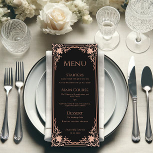Elegant Black Pink Vintage Antique Ornate Wedding Menu
