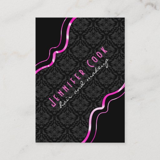 Customizable Elegant Black &amp; Pink Vintage Floral Damasks 2 Business Cards