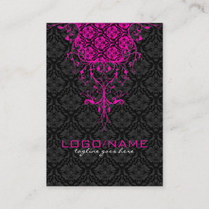 Elegant Black & Pink  Vintage Floral Damasks Business Card