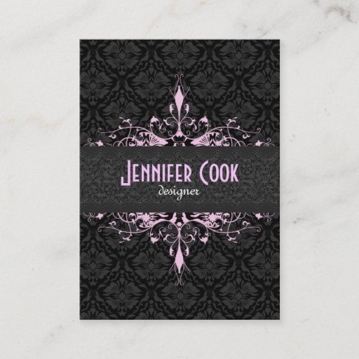 Customizable Elegant Black &amp; Pink  Vintage Floral Damasks Business Card