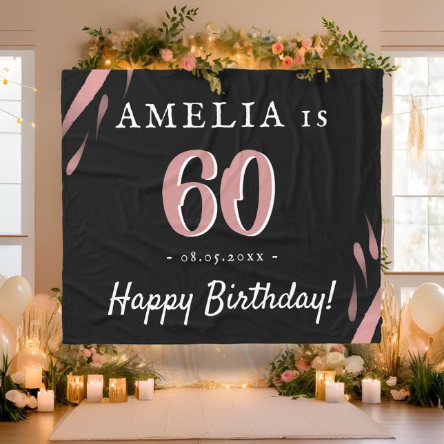 Elegant Black Pink Watercolor 60th Birthday  Fleece Blanket (Creator Uploaded)