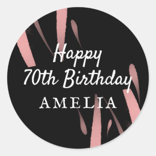 Elegant Black Pink Watercolor 70th Birthday Classic Round Sticker